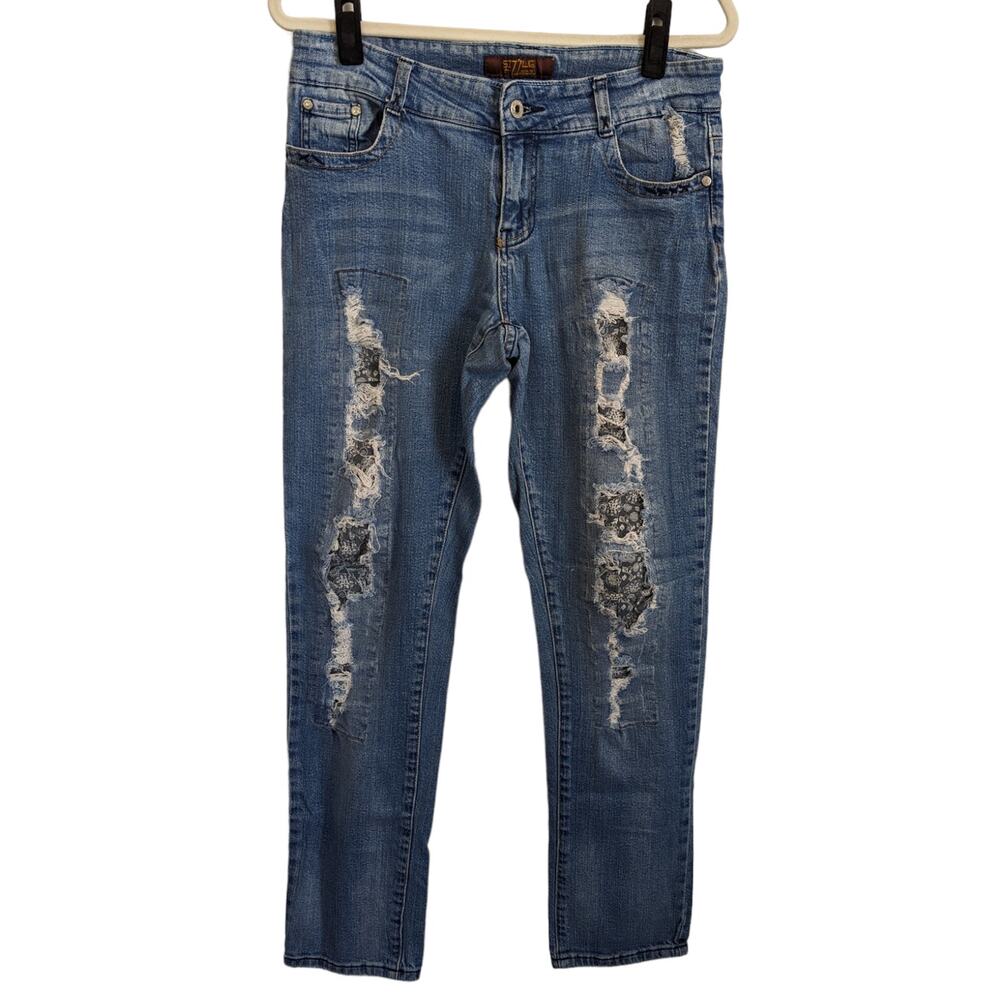 Sizzle Jeans Skinny Distressed Jeans with Floral Patches Size 11/12